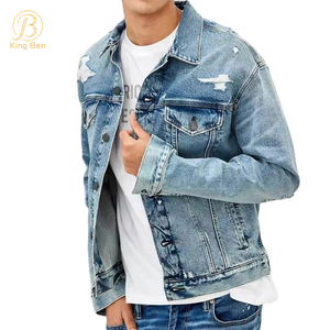 OEM ODM New Customized Men's Denim Jacket Destroyed Ripped Jean Coats Fashion Men Casual Clothing