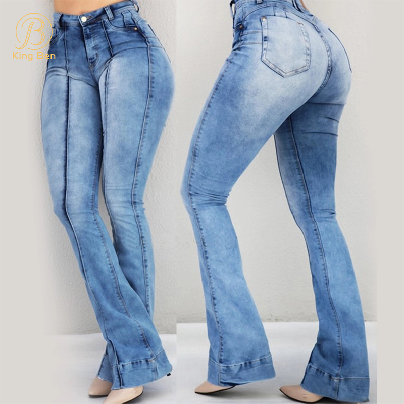 Welcome OEM ODM Fashion Casual Slim Fit Woman Ladies Jeans Stretch High Waist Ripped Skinny Flare Jeans For Women