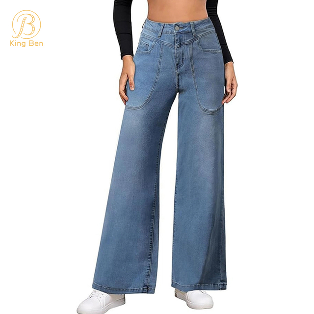 OEM ODM Factory Bestseller Jean Pants For Women Denim Trousers For Ladies High Waist Loose Flare Pants