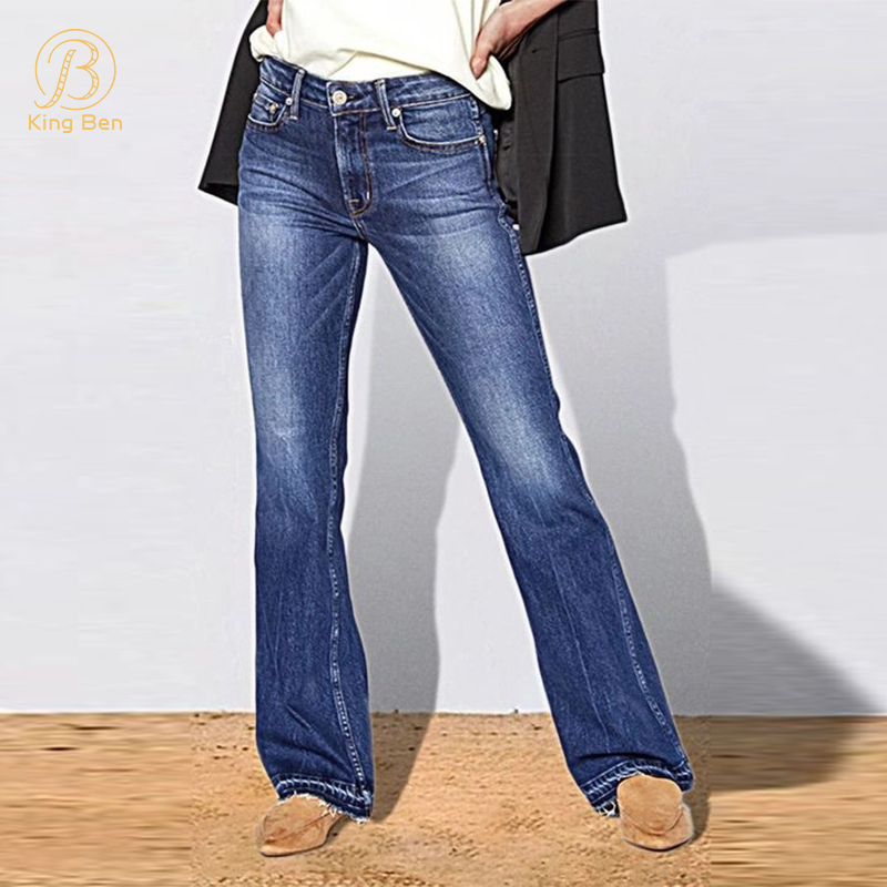 Welcome OEM ODM Vintage washed blue denim jeans flare jeans for women