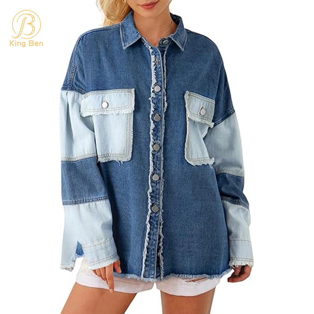 OEM ODM Women Shirt Casual Long Sleeve Denim Women's Blouse Clothes Loose Comfortable Tops Fashion Female Shirt Jeans Factory