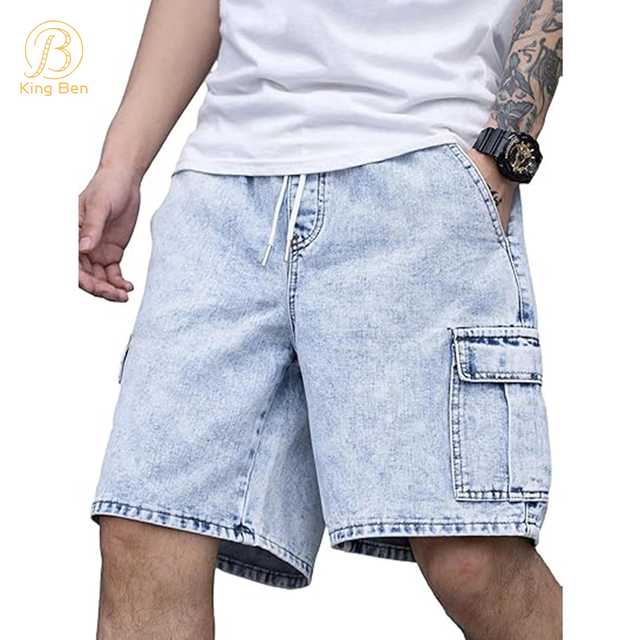 OEM ODM Customized Men Zipper Fly Loose Fit 100%Cotton Steeetwear Denim Pants Baggy Jeans Man Shorts Jeans Factory
