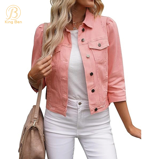 OEM ODM Custom Women's Classic Jacket Denim Coat Ladies Mulit Color Fashion Coat Jeans Factory