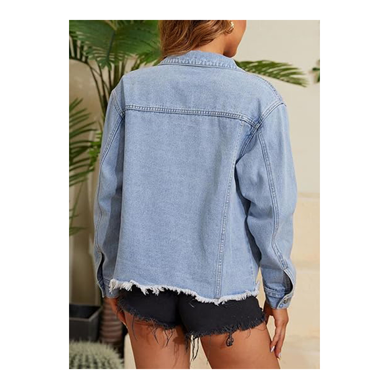 OEM ODM Denim jacket for women with button closure classic cut denim jacket oversized denim jacket