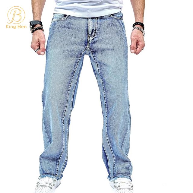 OEM ODM Custom New Straight Wash Jeans Blue Men's Loose Wide Leg Jeans Wholesale Pants Jeans Factory