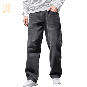 OEM ODM Fashion Custom Oversized Jeans Men Wide Straight Jeans Men 100% Cotton Leg Loose Long Denim Pants Baggy Jeans
