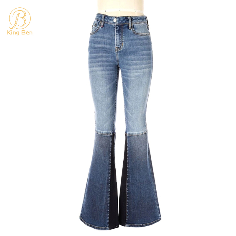 OEM ODM Ladies Skinny Flare Jeans Custom Stylish Denim Wide Leg Jeans Pants For Women Jeans Factory