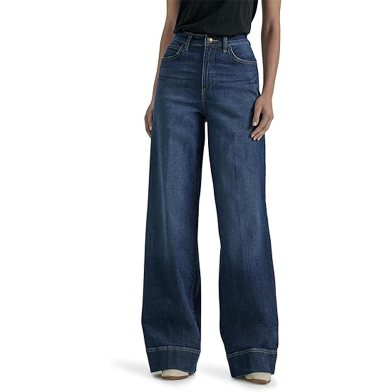 OEM ODM Stylish Loose Woman Baggy Blue Washed Denim Button Straight Casual Wear Jeans For Sale Women Pant