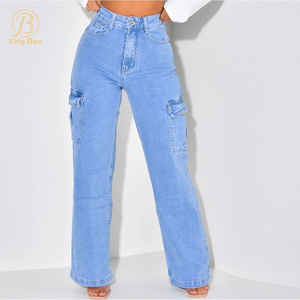 ODM OEM Women's Jeans Cargo Pants Mid Waisted Pocket Women Loose Cargo Pants Loose Fit Women