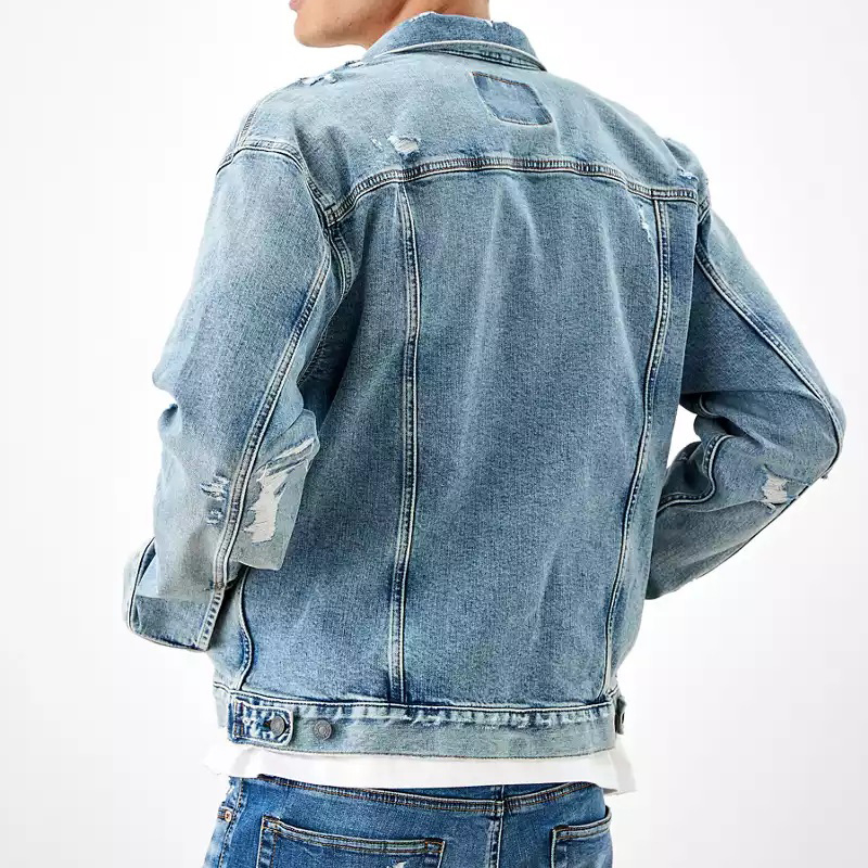 OEM ODM New Customized Men's Denim Jacket Destroyed Ripped Jean Coats Fashion Men Casual Clothing