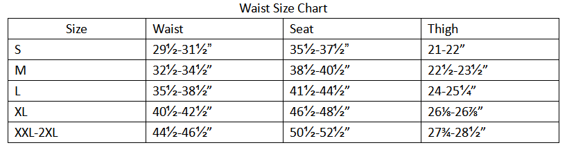 Waist size chart